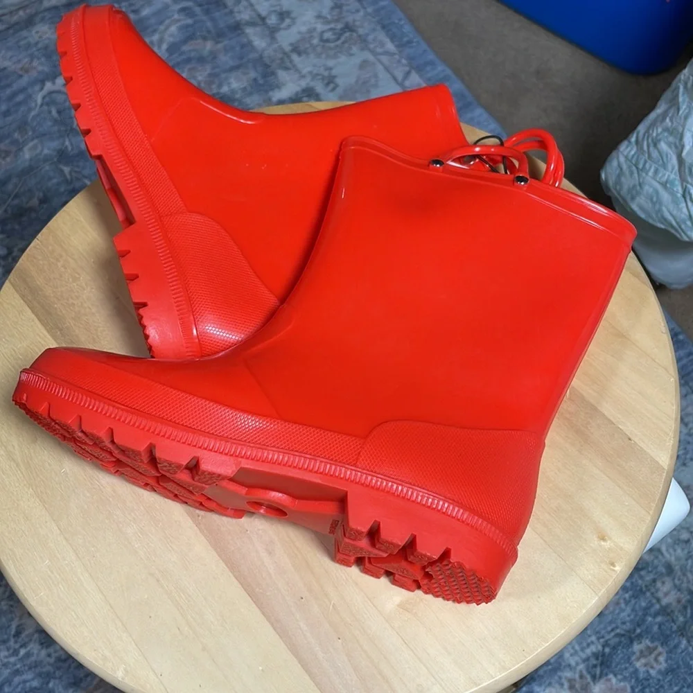 K KomForme Little Big Kids Rain Boots Boys Girls Red Solid Boots Size 5